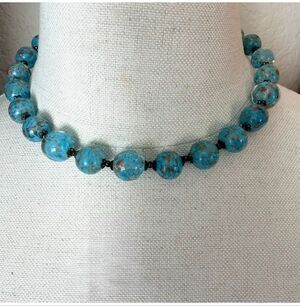 Vintage Venetian Wedding Cake Blue Copper Foil Art Glass Necklace